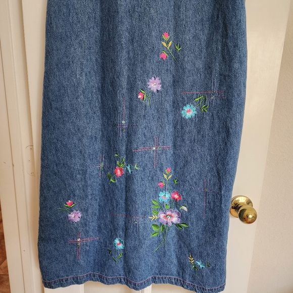 Vintage Studio Ease Petite Denim Dress Floral Embroidered 10P Cottagecore Y2K - Picture 7 of 16